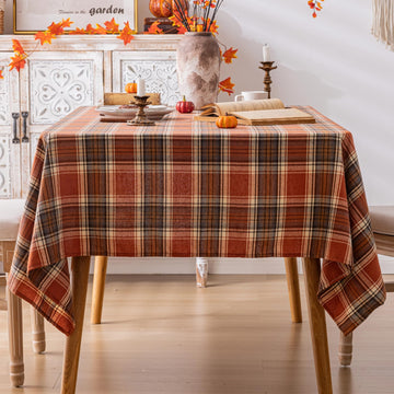 Plaid Fall Tablecloth Thanksgiving Rectangle 60x120 Inch Rust