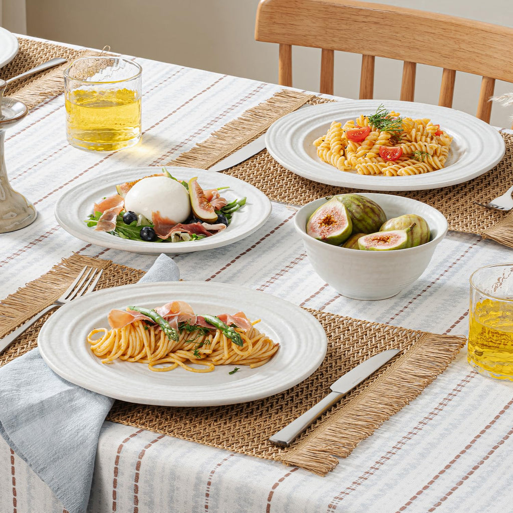 Handmade Stoneware Dinnerware Set, 24-Piece Matte White for 8