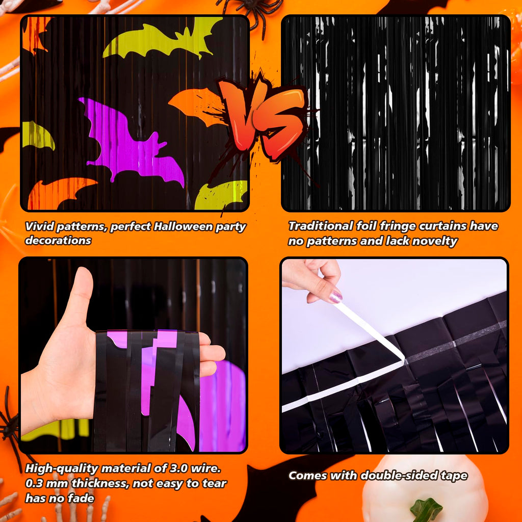 Mega-L Halloween Party Decorations, Bat Pattern Photo Backdrop, 4 Pack