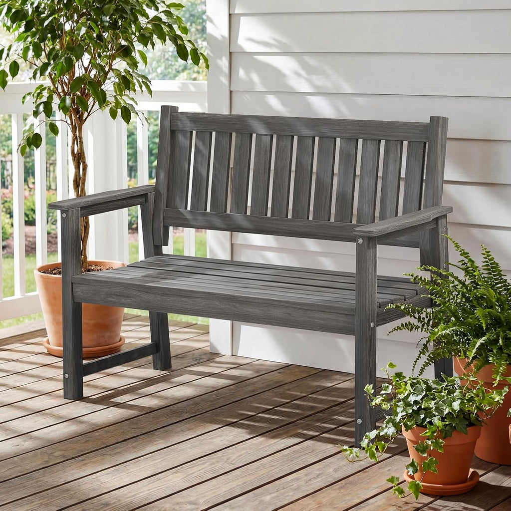 All Weather Poly Lumber Outdoor Garden Bench, 2-Person, Light Gray | 700 Lbs Weight Capacity Heavy Duty Weatherproof
