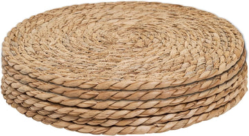 12" Round Woven Rattan Placemats,Natural Hand-Woven Water Hyacinth Placemats,Farmhouse Weave Place Mats,Rustic - Set of 6
