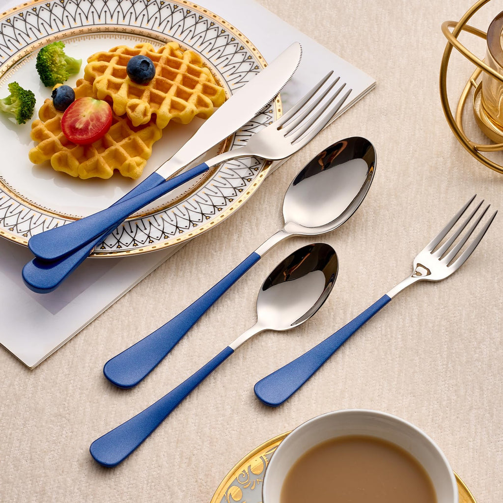 20-Piece Dark Blue Silverware Set 18/0 Stainless Steel Silverware Set Dark Blue Handle Cutlery Set Service for 4