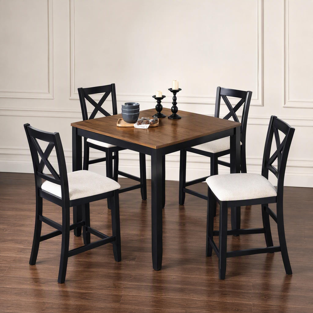5 Piece Counter Height Dining Table Set, Kitchen Dining Set, Black