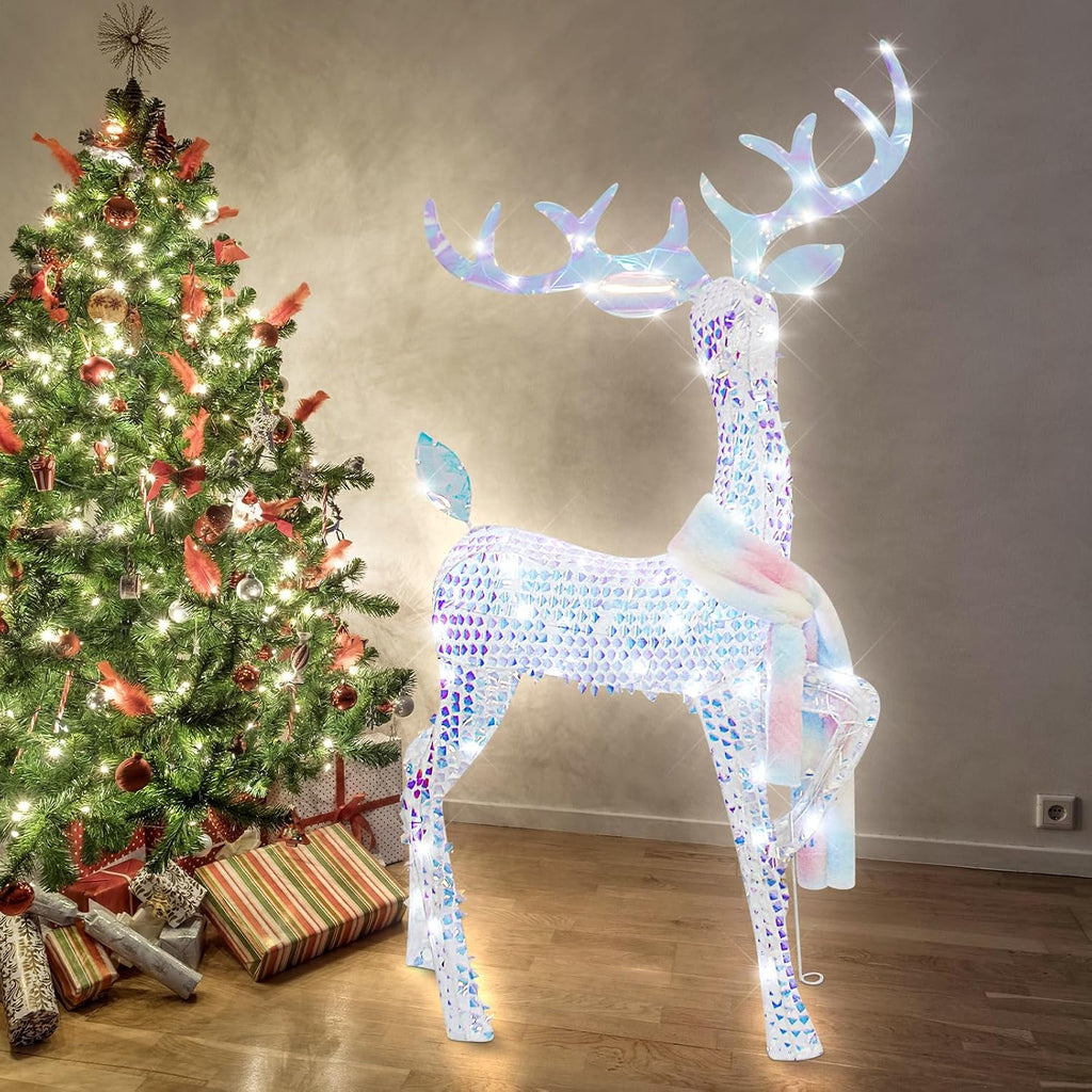 4.5FT Lighted Up 3D Iridescent Christmas Reindeer Decorations