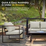 Courtyard Patio Furniture Set, 4-Piece Outdoor Patio Set with Sofa, Removable & Washable Deep Seating Cushion
