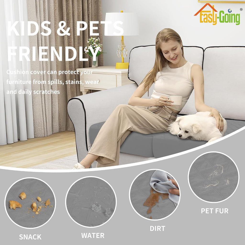 Waterproof Couch Cushion Covers, Non-Slip Leakproof Sofa Seat Cushion Slipcovers, Quilted and Stretch Furniture