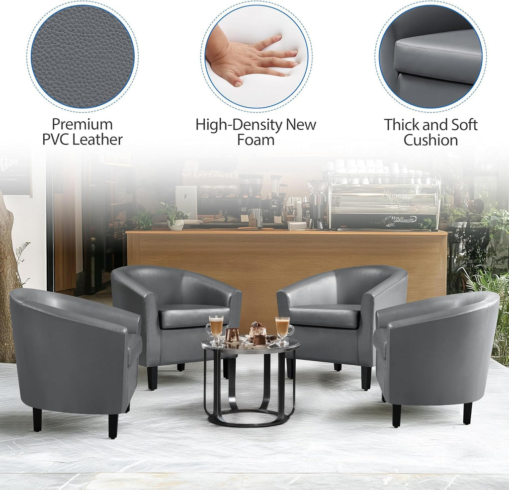 Accent Chairs, Faux Leather Barrel Armchairs, Gray