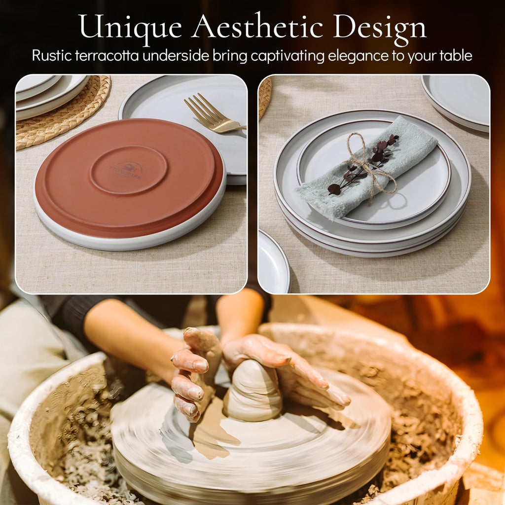 Stoneware Dinnerware Sets for 6, 18 Pieces Reactive Glaze Plates and Bowls Sets, Elegant Dishes with Rustic