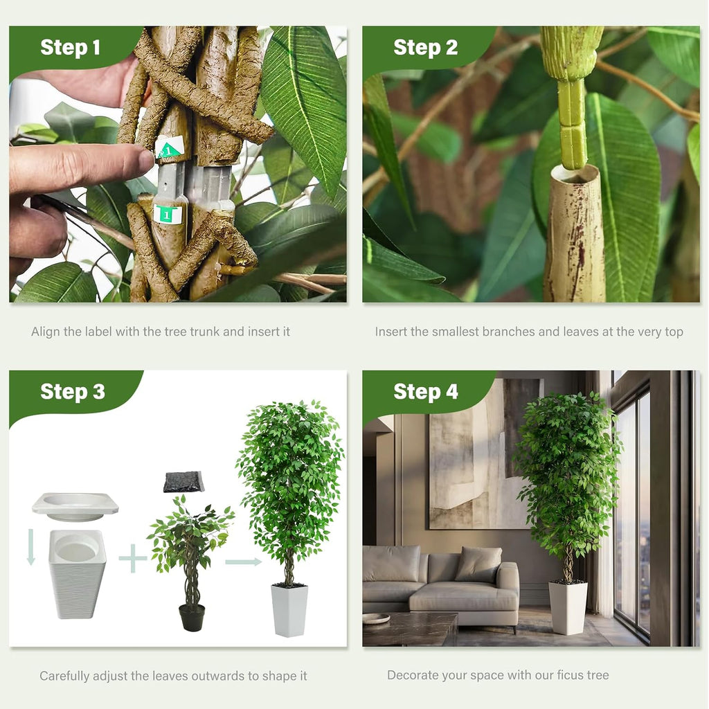 Artificial Ficus Tree Indoor, 6FT Realistic Large Fake Trees