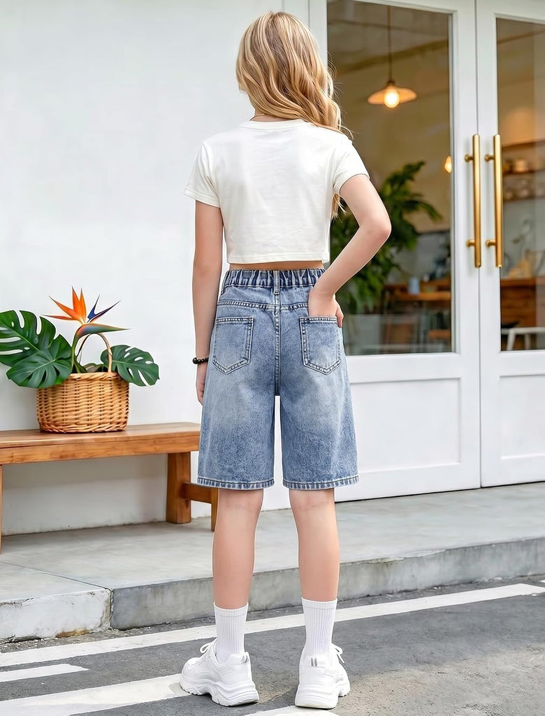 Girls Jean Shorts Baggy Wide Leg Jorts Cute Wash Bermuda Denim Shorts