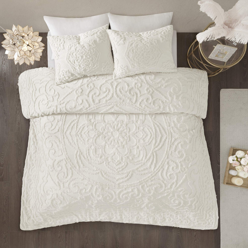 Cotton Bohemian Tufted Off-White Twin Comforter Set, 2pc