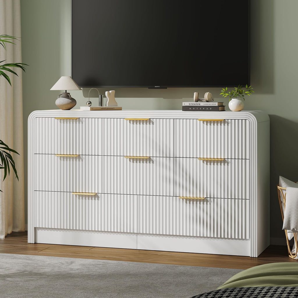 55" W Fluted 8-Drawer Dresser, Pure White