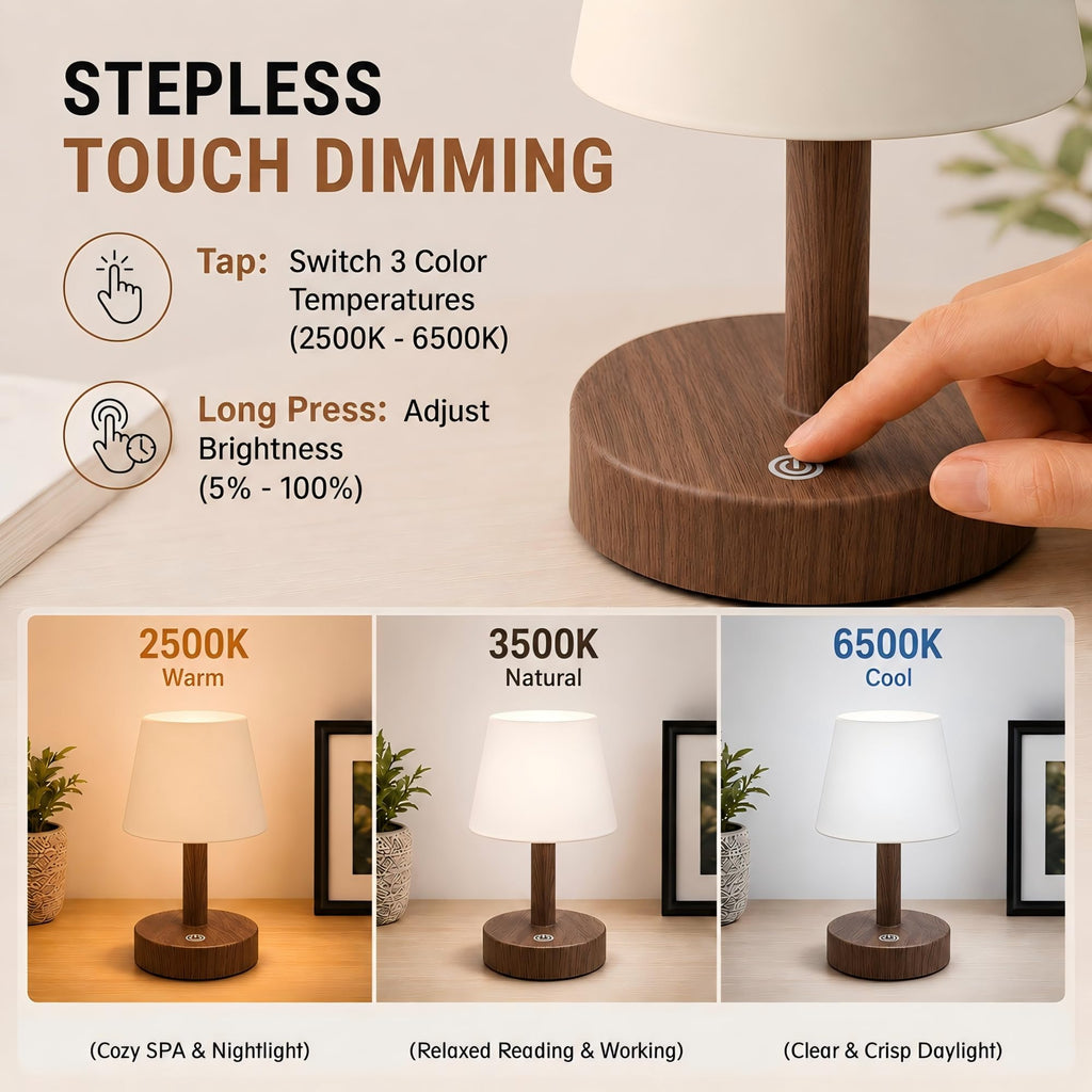 Shower Lamp IP54 Waterproof, Cordless Table Lamp, Dark Wood 2 Pack