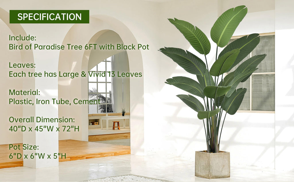 Artificial Bird of Paradise Tree 6FT 13 Thick Matte Texture Leaves