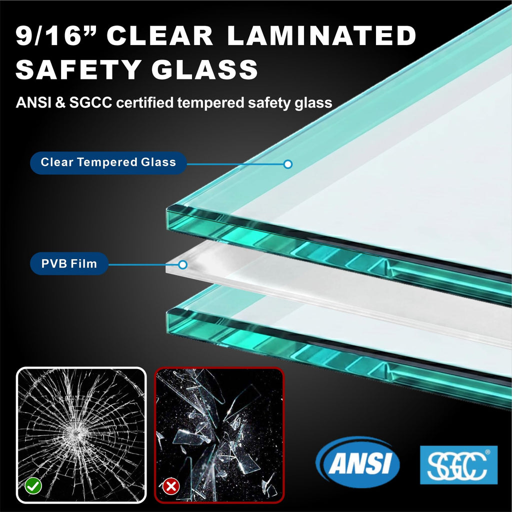 6-Panel Laminated Glass Railing System, 363-372" W x 44" H Deck Railing Kit