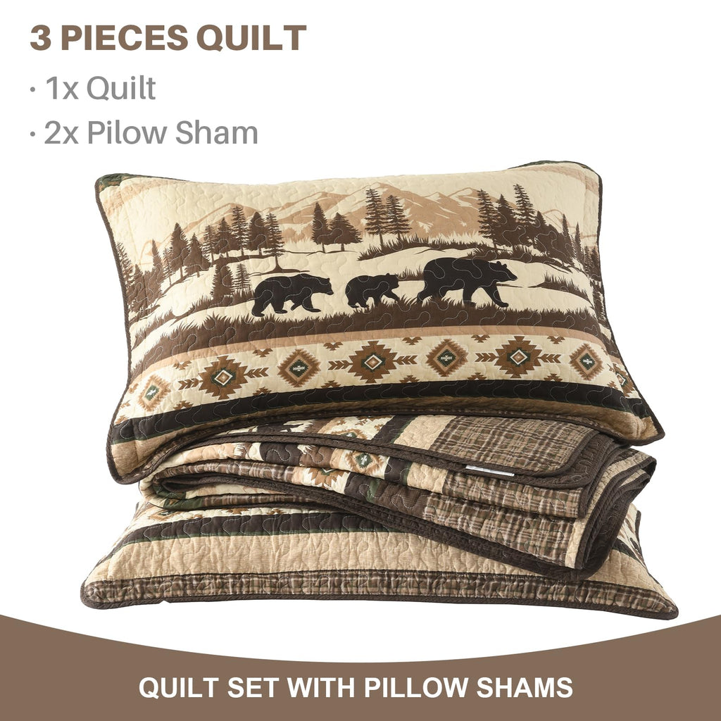 Cabin Quilt Set, 100% Cotton Rustic Quilted Bedspreads