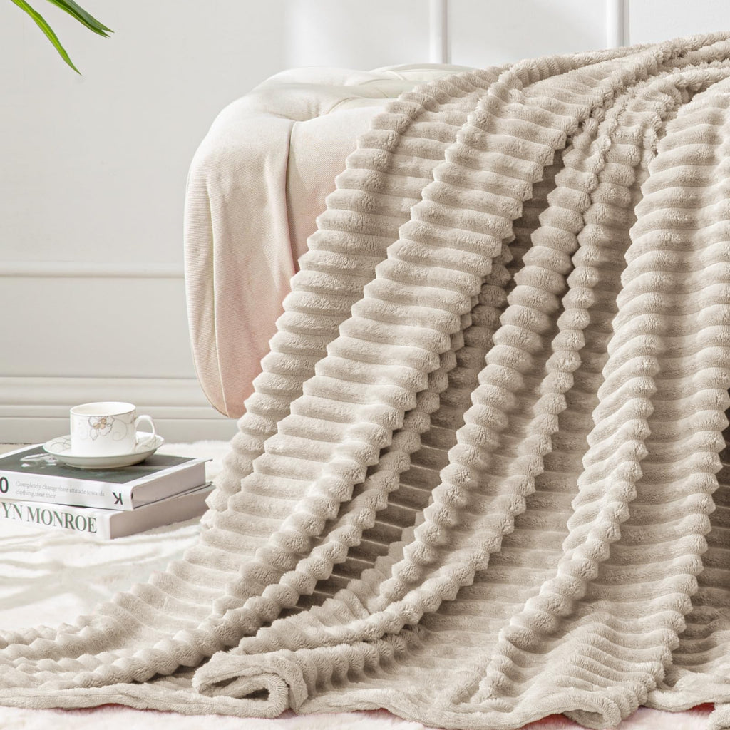 3D Ribbed Linen Fleece Fall Throw Blanket for Couch, 50x60 Inch