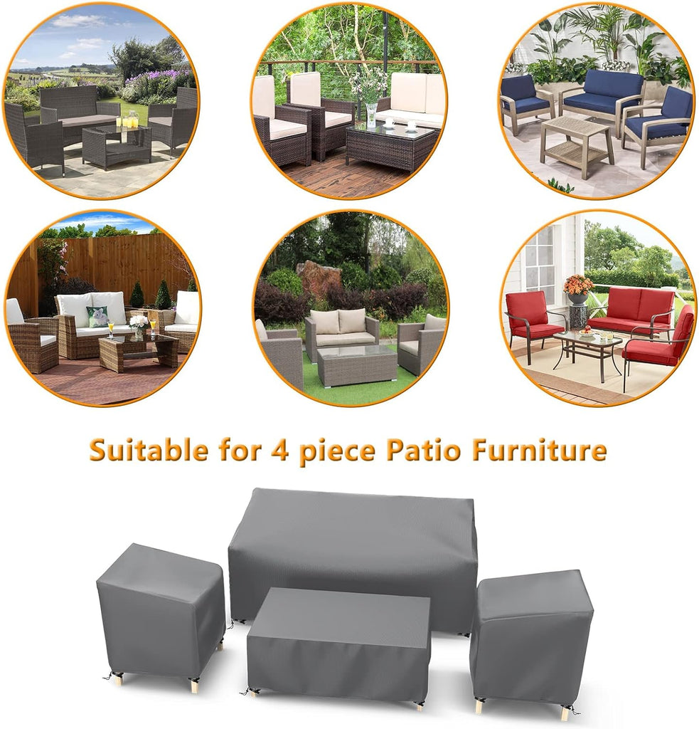 Patio Furniture Covers | Outdoor Furniture Cover Waterproof 4 Piece Set for Chairs, Couch, Coffee Table , Grey