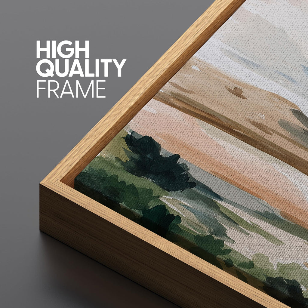Extra Large Framed Canvas Print Wall Art Soft Abstract Desert Landscape Illustrations Modern Art Calm Warm - 60"" x30
