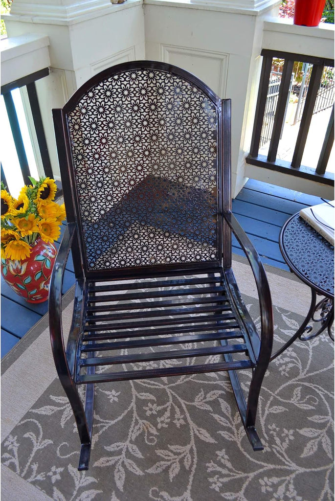 Outdoor Oiled Copper Finished Metal Garden Rocking Chair with Cushion Black Shabby Chic Traditional Vintage Included