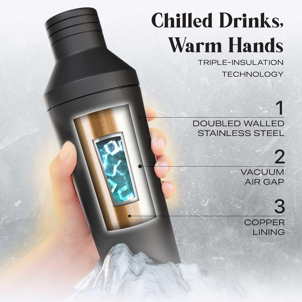 Insulated Cocktail Shaker Set | Double Wall Stainless Steel | Martini Shaker Bar Bartending | Built-in Drink Measure