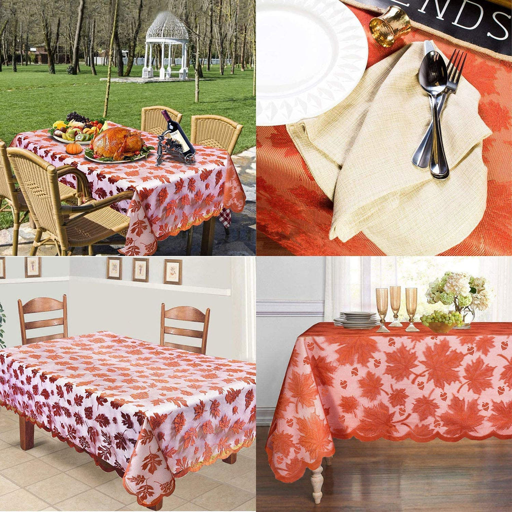 Thanksgiving Tablecloth 60 × 84 Inch for 6-8 Seats Maples Leaves Lace