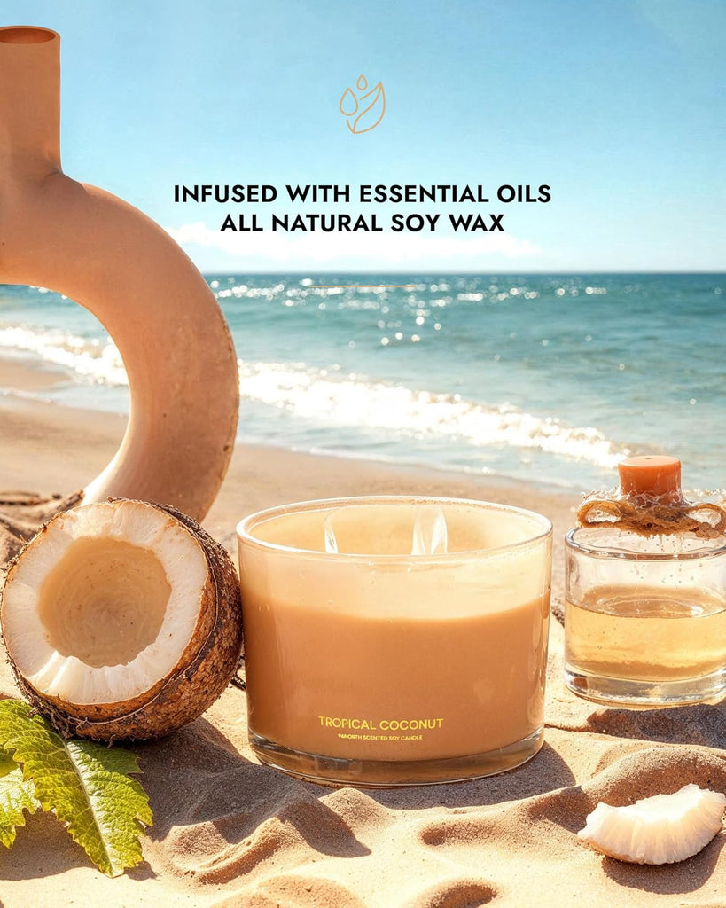 Luxury Coconut Soy Candle | Large 3 Wick Jar Candle | Up to 50 Hours Burning Time | Tropical Beach Scented Candles - Set of 12