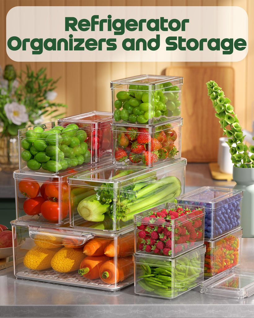 11 Pack Refrigerator Organizers and Storage, Stackable Fridge Organizer Bins, BPA-Free Clear Plastic Fruit Storage