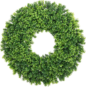 24 Inch Boxwood Wreath for Front Door, Spring/Summer All Season Door Wreath, Farmhouse Style, Outdoor Indoor Decor