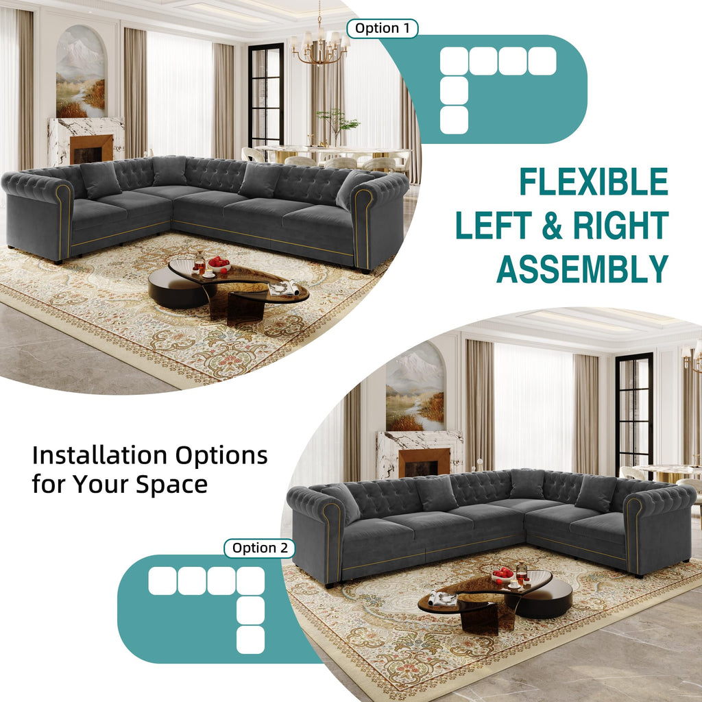 115.3" Sectional Sleeper Sofa with Pull Out Bed, Oversized Comfy Button-Tufted Velvet L Shaped Convertible Sleeper