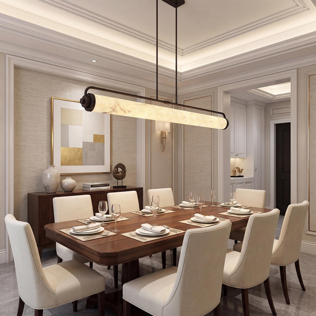 Dimmable LED Alabaster Linear Chandelier, Adjustable Kitchen Island Light
