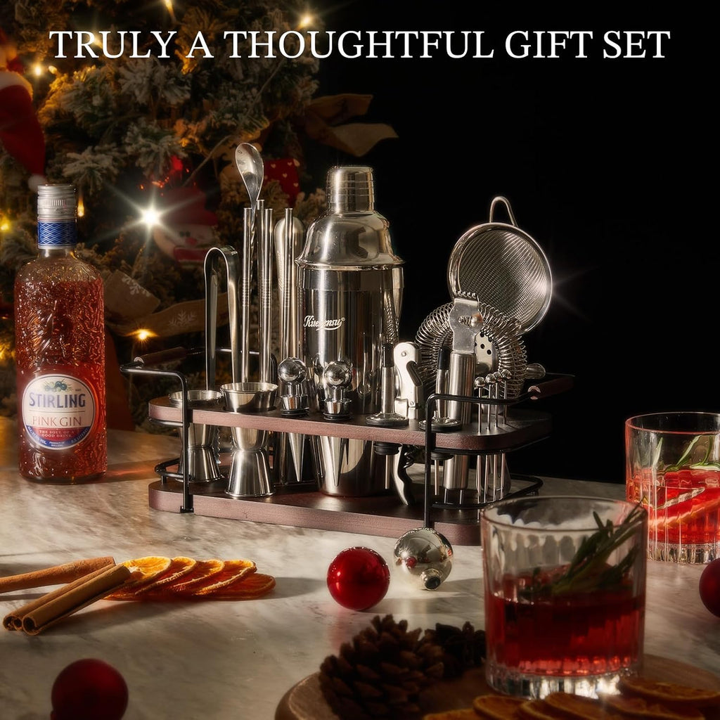 Cocktail Shaker Set Bartender Kit with Stand | Complete 24-Piece Bar Set Cocktail Kit with All Bar Accessories: - Set of 24