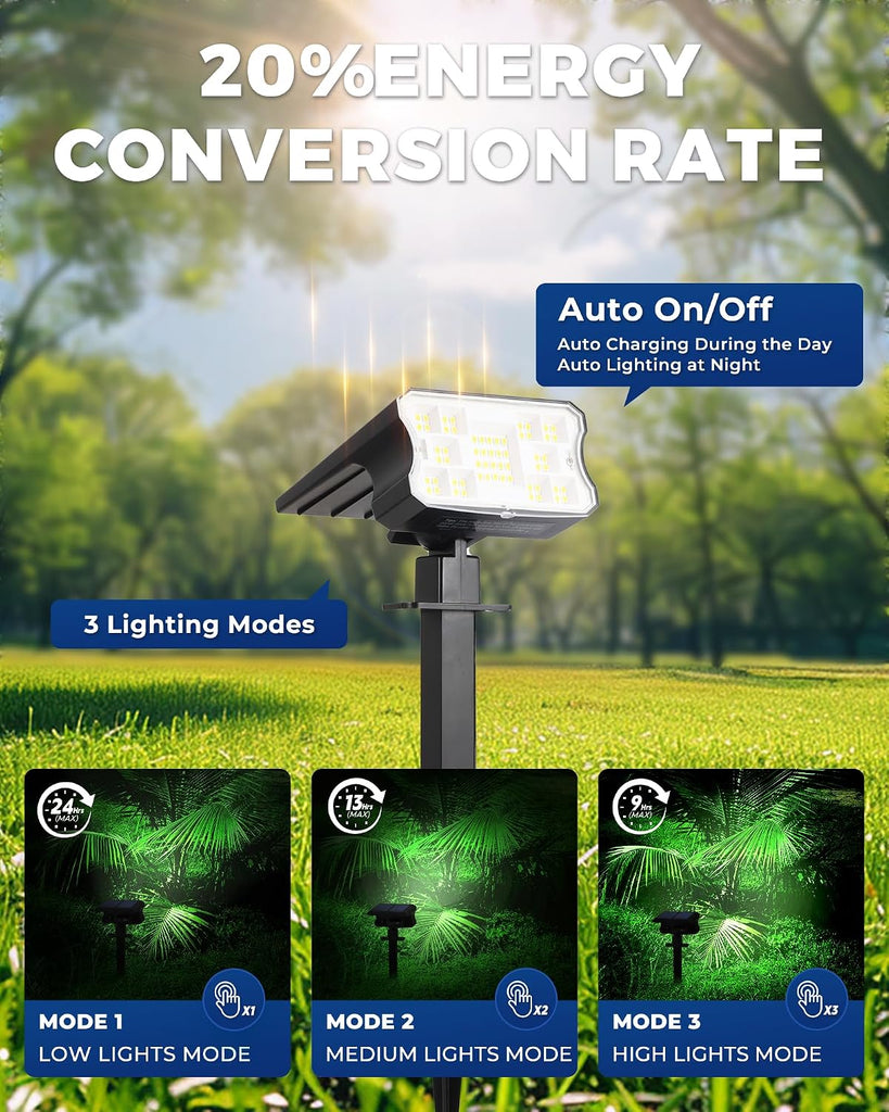 Solar Lights Outdoor Waterproof IP67, 60 LED 3 Lighting Modes Solar Spot Lights Outdoor for Yard Garden Pathway