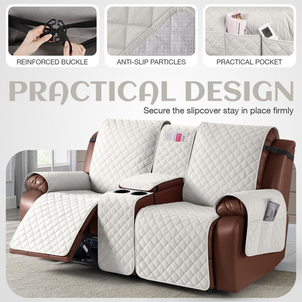 100% Waterproof Loveseat Recliner Cover with Console, Beige