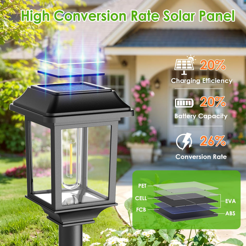 Solar Outdoor Lights Waterproof, 8 Pack Metal Glass Solar Pathway Lights Outdoor Lighting Garden Decor for Landscape