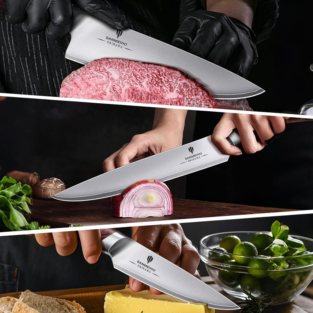 Japanese Knife Set 3 PCs, High Carbon 10Cr15Mov Stainless Steel | Ultra-Sharp Professional Kitchen Chef Knives Set