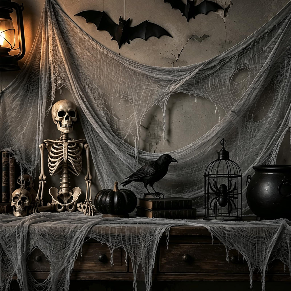 320 x 80 in Halloween Creepy Cloth for Yard and Outdoor Decorations, Gray