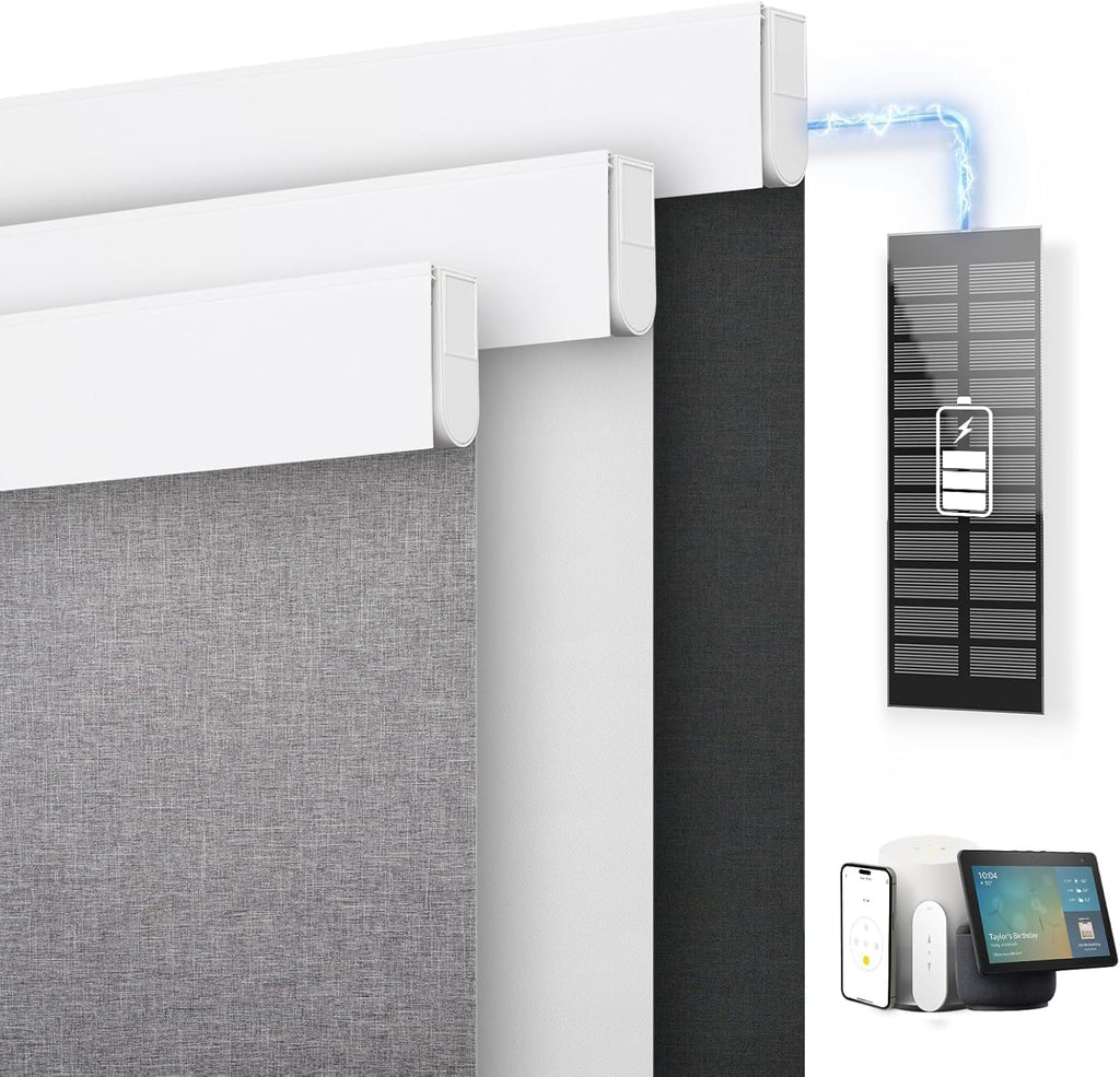 Motorized Blinds with Remote, Blackout Roller Blinds for Win - White