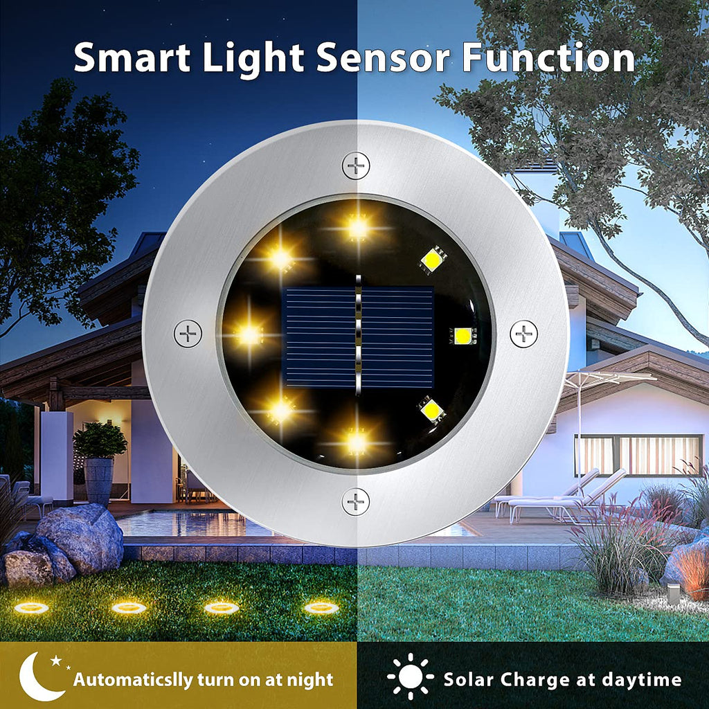 12 Pack 8LED Solar Garden Lights Outdoor Waterproof Sidewalk Disk Bright In-Ground Landscape Lighting for Lawn Patio