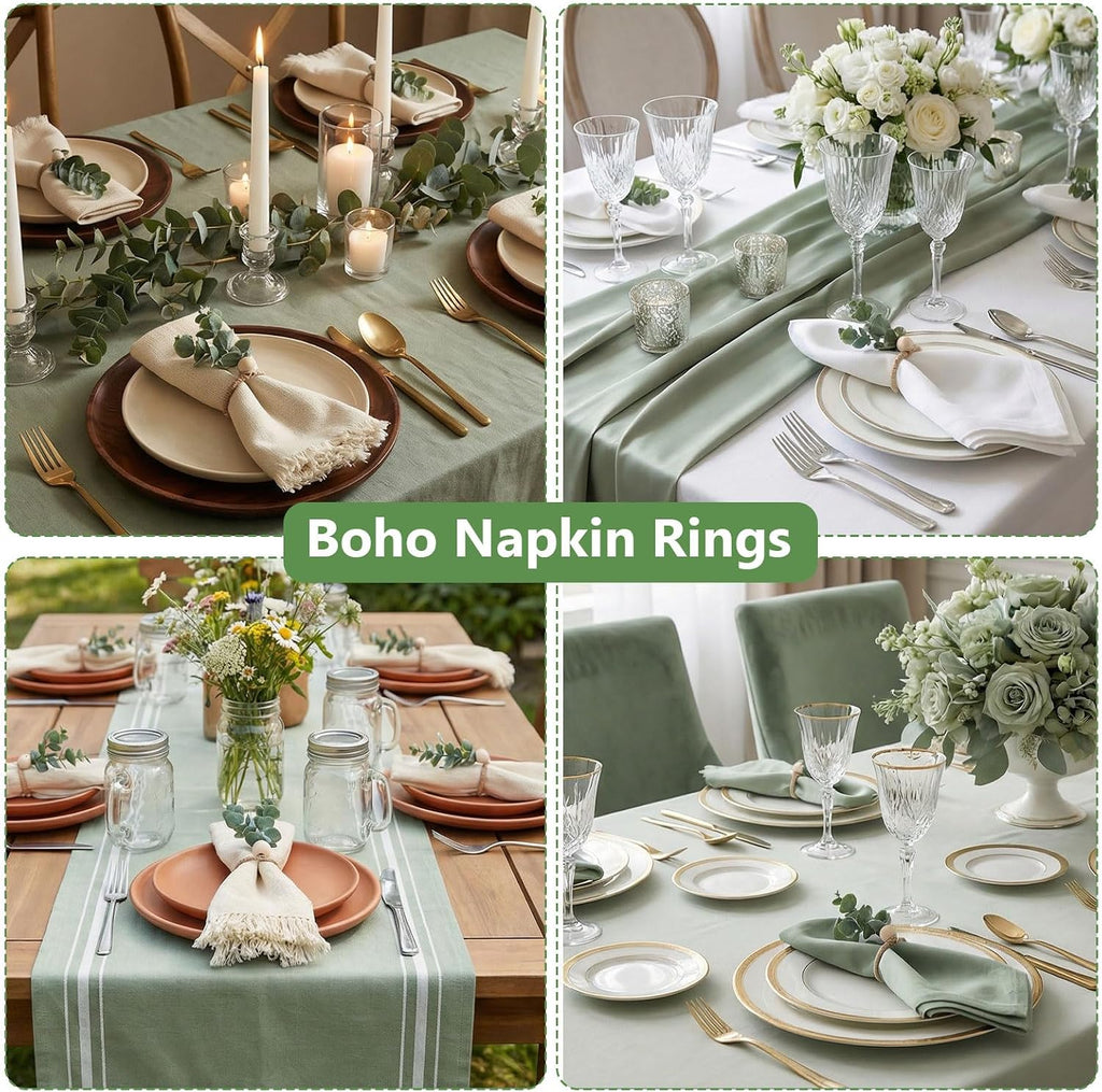 Napkin Rings, Easter Napkin Rings, Boho Eucalyptus Leaf Napkins Ring, Wood Bead Rustic Farmhouse Napkins - Set of 12