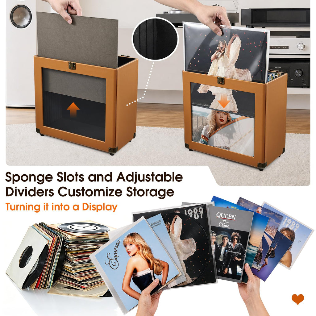 Vinyl Record Storage Box with Lock Record Organizer Storage for 30+ Single Records 12-inch Water Resistant