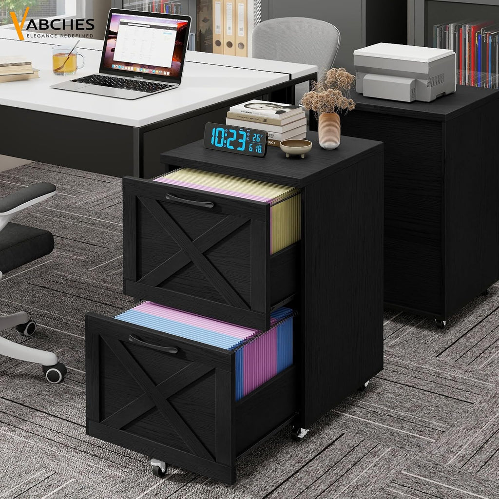Farmhouse File Cabinet with 2 Drawers, Vertical Filing Cabinet on Wheels for Letter/A4 Size Hanging Files, Mobile