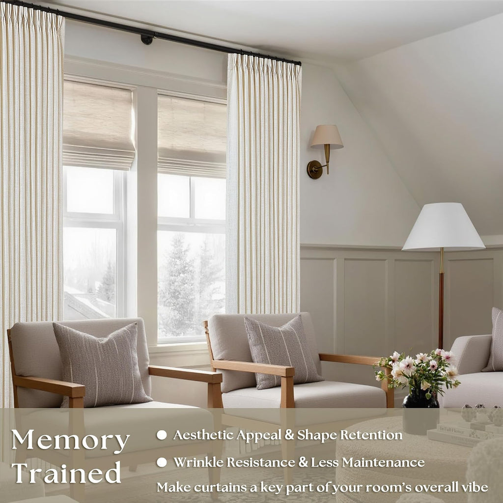 Natural Pinch Pleated Linen Curtains 84 Inch Length 2 Panels for Living Room Bedroom Textured Cream Ivory Birch Semi