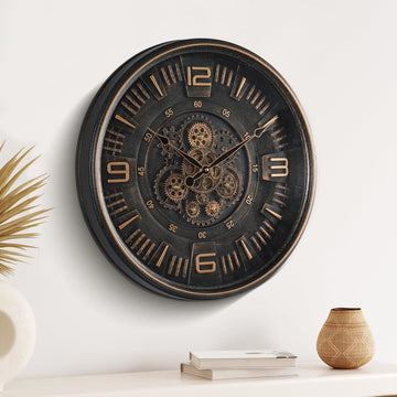 Maxstar Large Vintage Moving Gear Wall Clock, 20''Battery Operated Industrial Steampunk Metal Decor for Living Room