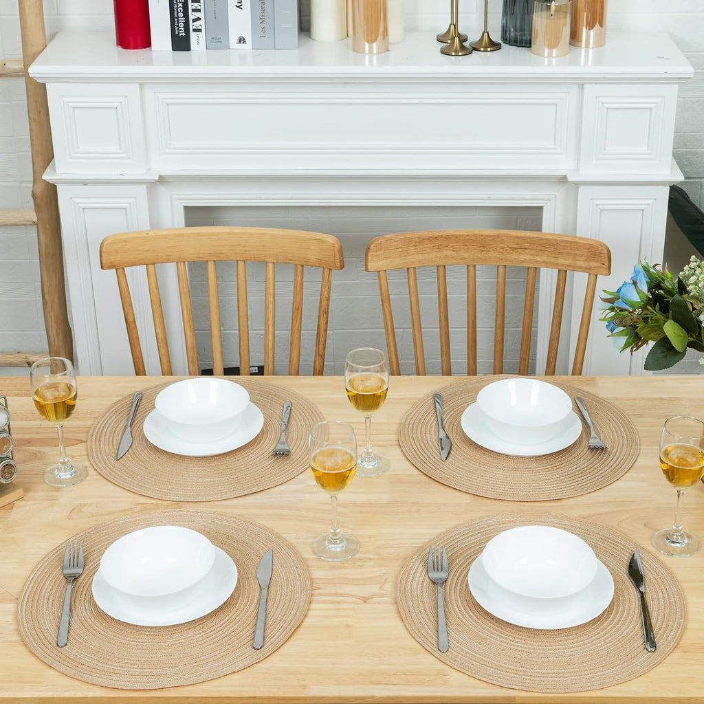 Round Braided Placemats Washable Woven Heat Resistant Table Mats Dining Tables 15 inch Round Place Mats - Set of 8