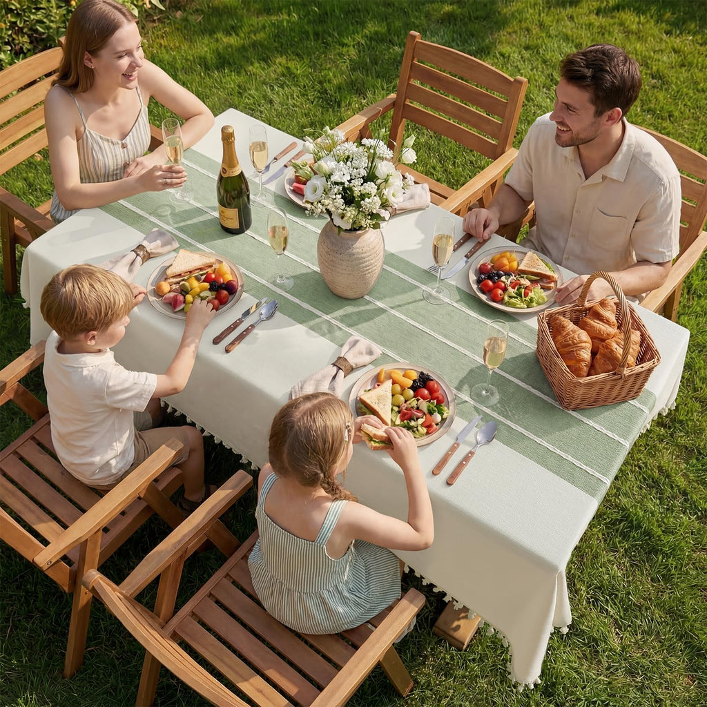 Outdoor Linen Rectangle Tablecloth with Tassel, 55 x 84 Inch
