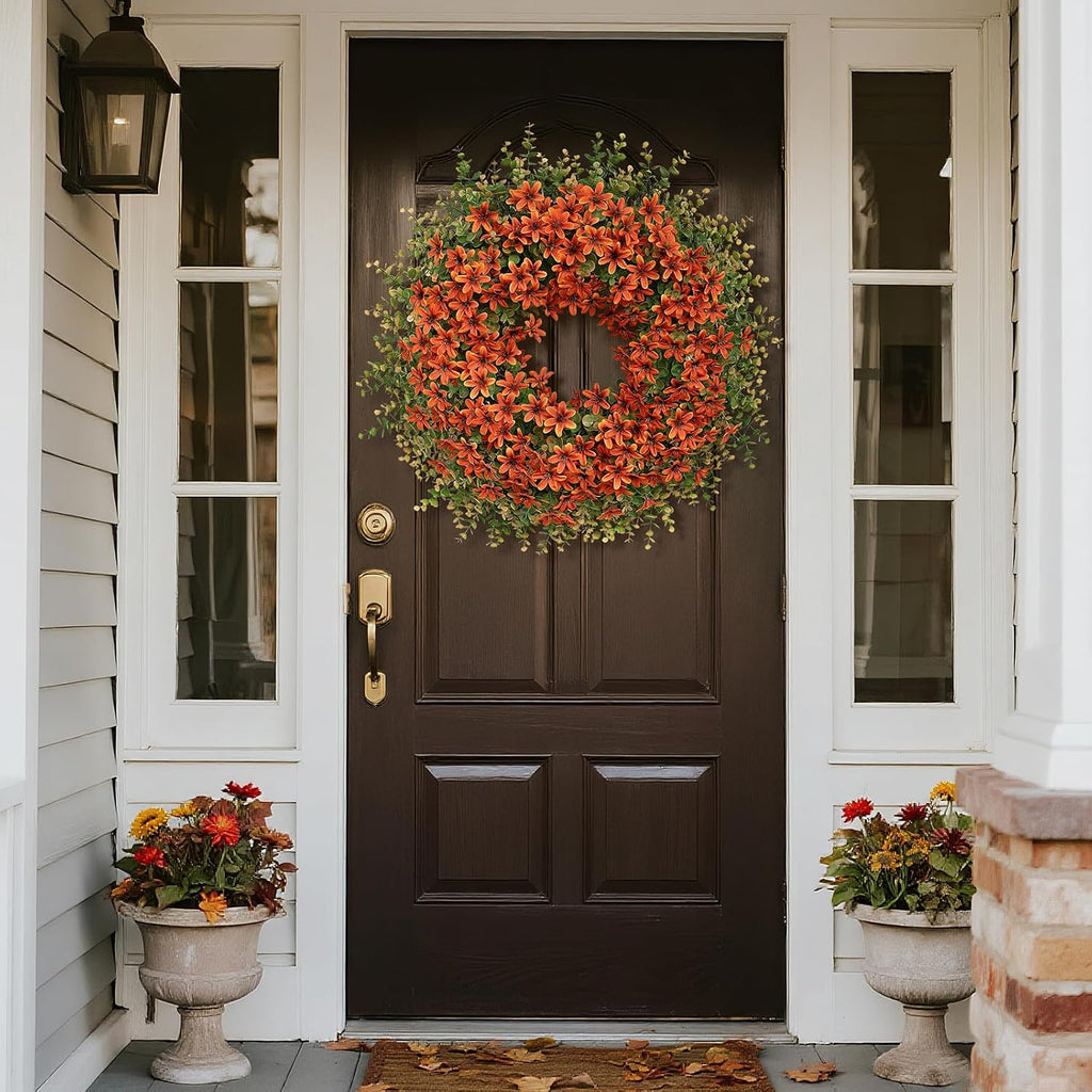 26" Large Artificial Eucalyptus Silk Flower Wreath(Fall Orange)
