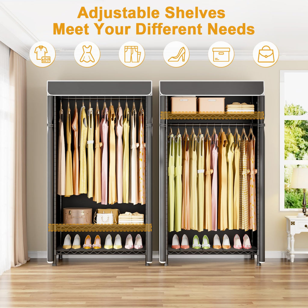H5C Clothes Rack with Cover, Covered Clothing Rack Heavy Duty