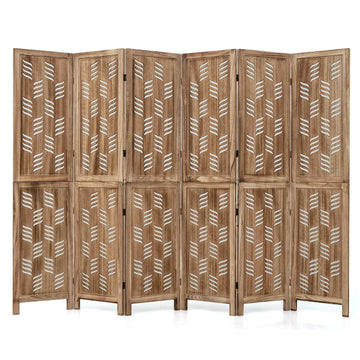 6 Panel Folding Room Divider, Wood Privacy Screen with Wave Cutout