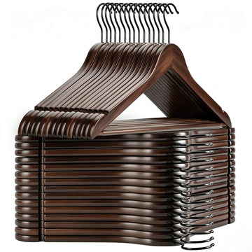 Heavy Duty Wood Coat Hangers in Smooth Retro Finish, Boutique Quality Wooden Suit Hangers-Non-Slip Rubber Pants Bar